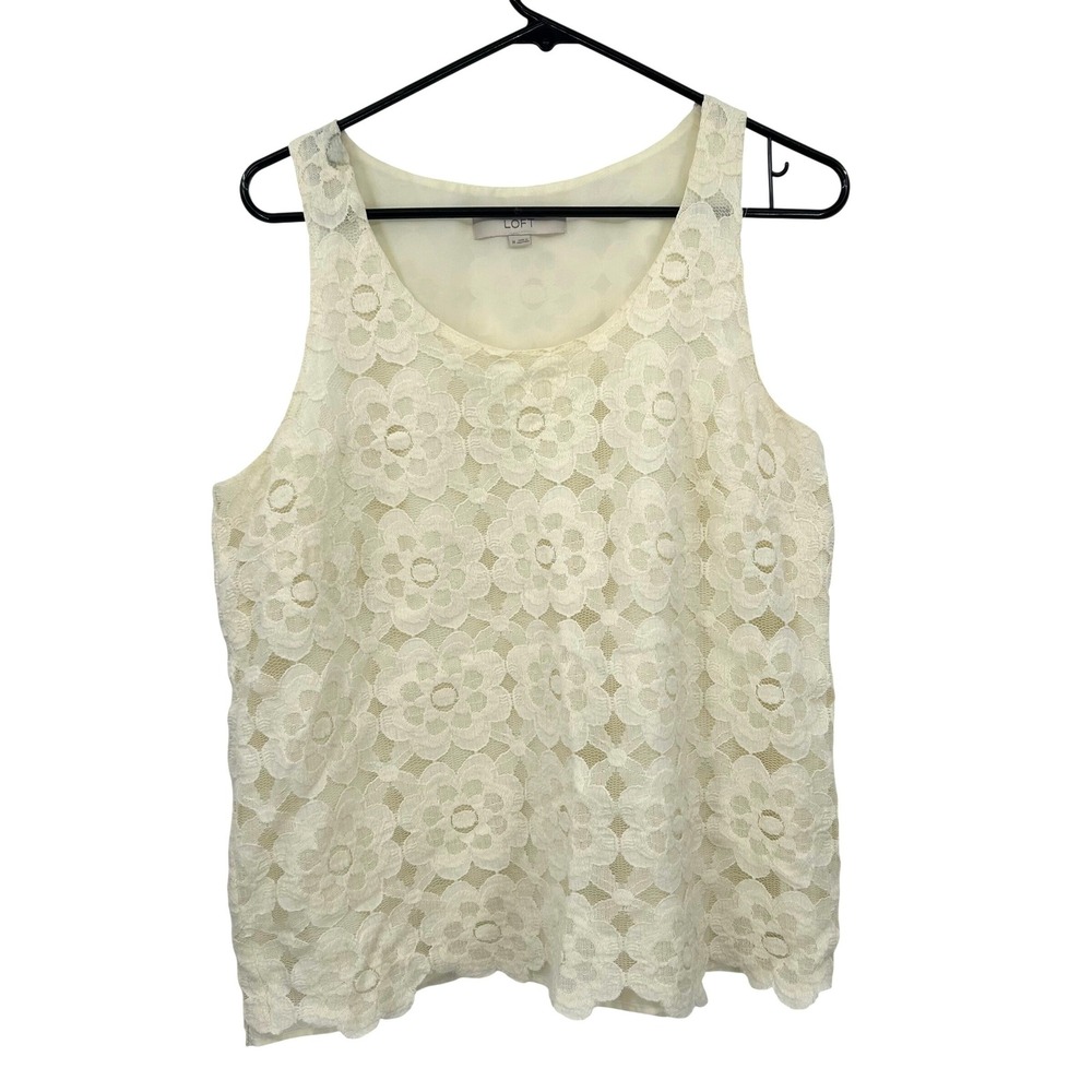 Ann Taylor LOFT Womens Medium Floral Lace Tank Top Cream Sleeveless‎ Shell 0515